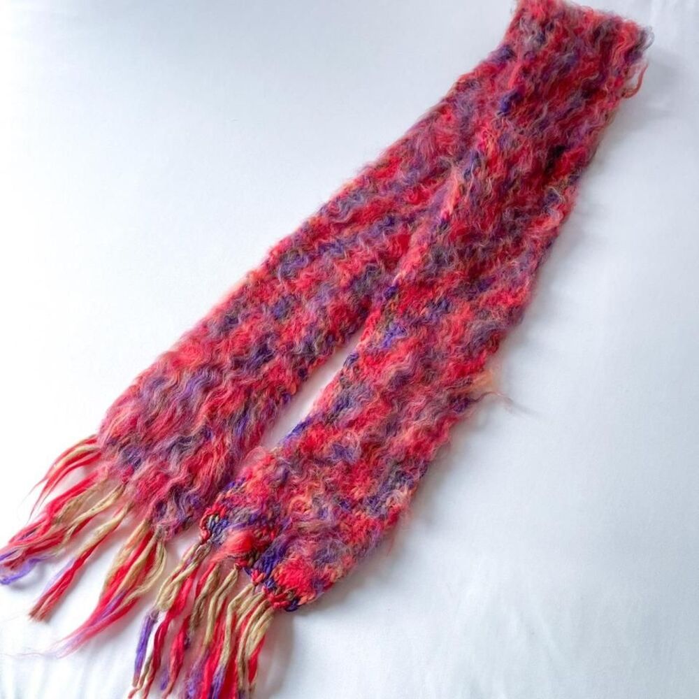 y2k hand knit fuzzy multicolor scarf